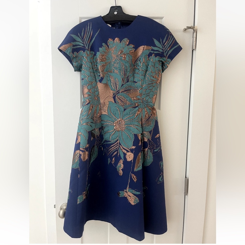 Teri Jon by Rickie Freeman: Elegant Blue and Gold Floral Dress